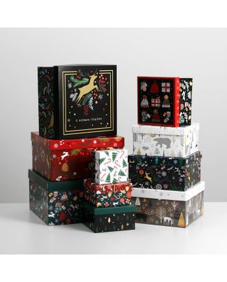 Набор подарочных коробок 10 в 1 «Новогодний», 10.2 × 10.2 × 6‒28.2 × 28.2 × 15 см арт. СМЛ-89183-1-СМЛ0005047030