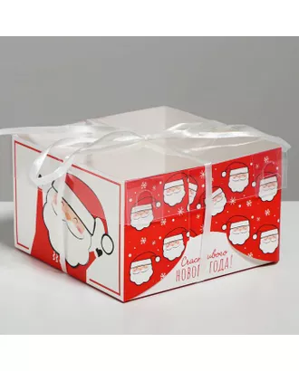Купить Пищевая упаковка Коробка для капкейка «Счастливого нового года!», 16 × 16 × 10 см арт. СМЛ-101619-1-СМЛ0005080523 оптом в Казахстане