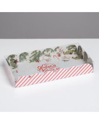 Коробка для кондитерских изделий с PVC крышкой «С Новым годом!», 10.5 × 21 × 3 см арт. СМЛ-93758-1-СМЛ0005128790