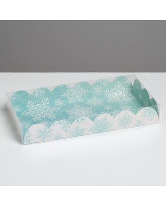 Коробка для кондитерских изделий с PVC крышкой «Снежинки», 10.5 × 21 × 3 см арт. СМЛ-93759-1-СМЛ0005128791
