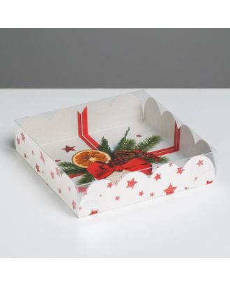 Коробка для кондитерских изделий с PVC крышкой «С Новым годом!», 13 х 13 х 3 см арт. СМЛ-93767-1-СМЛ0005128805