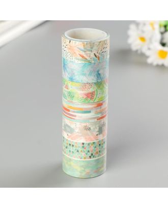 Клейкие WASHI-ленты для декора "Микс №1", 15 мм х 3 м (набор 7 шт) рисовая бумага арт. СМЛ-105926-1-СМЛ0005132684