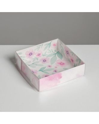 Коробка для макарун с подложками с PVC крышкой «Весенний подарок», 12 х 12 х 3 см арт. СМЛ-101806-1-СМЛ0005139767