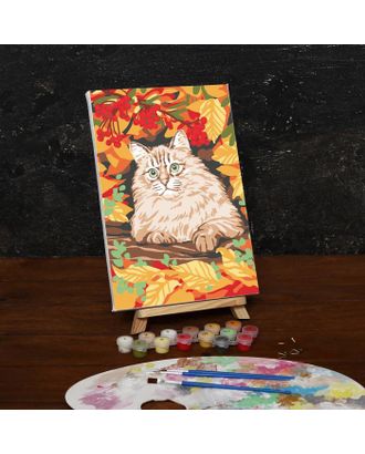 Картина по номерам на холсте с подрамником «Кот в осеннем лесу», 30х20 см арт. СМЛ-207965-1-СМЛ0005177154
