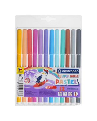 Фломастеры 12 цветов, Centropen Colour World Pastel 7550/12 TP, пастельные, в блистере арт. СМЛ-177875-1-СМЛ0005199874
