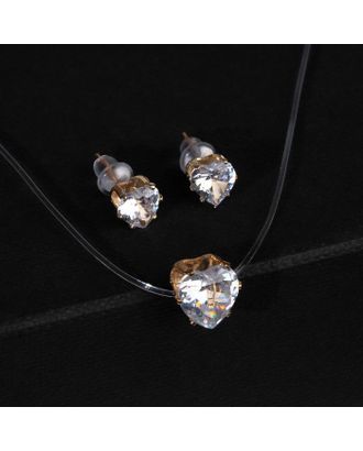 Гарнитур 2 предмета: серьги, кулон "На леске" сердечко, цвет белый в серебре арт. СМЛ-112734-2-СМЛ0005220763