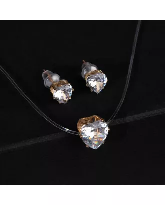 Купить Комплекты бижутерии Гарнитур 2 предмета: серьги, кулон "На леске" сердечко, цвет белый в серебре арт. СМЛ-112734-2-СМЛ0005220763 оптом в Казахстане