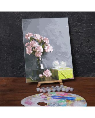 Картина по номерам на холсте с подрамником «Розовые цветы и подарок», 40х30 см арт. СМЛ-212313-1-СМЛ0005222593