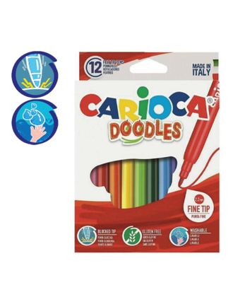 Фломастеры 12 цветов Carioca "Doodles" 2.2 мм, суперяркие, смываемые, картон, европодвес арт. СМЛ-177958-1-СМЛ0005271104