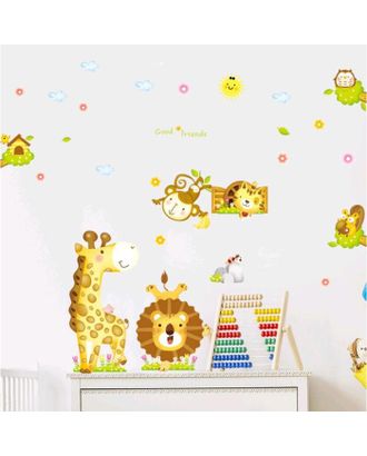 Наклейка пластик интерьерная цветная "Жираф, львёнок и зверята" 60х90 см арт. СМЛ-207850-1-СМЛ0005277626