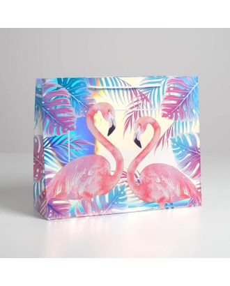 Пакет подарочный голографический «Фламинго», 32 × 26 × 12 см арт. СМЛ-131635-1-СМЛ0005307573