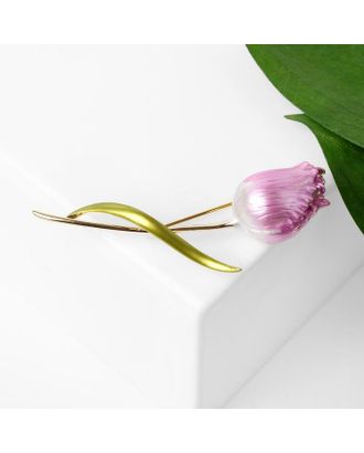 Брошь "Цветок" тюльпан пионовидный, цвет бело-розовый  в золоте арт. СМЛ-178682-1-СМЛ0005330681