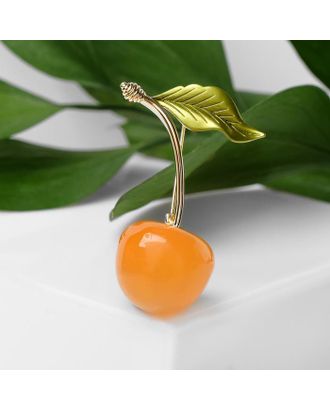 Брошь "Вишенка" с листочком, цвет оранжево-зелёный в золоте арт. СМЛ-208188-1-СМЛ0005330694