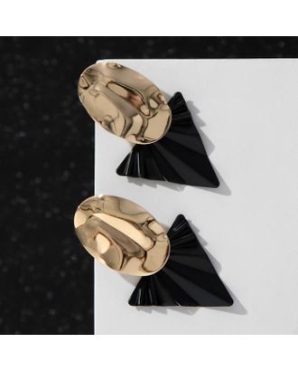 Серьги металл "Тренд" овал и треугольник, цвет чёрный в глянцевом золоте арт. СМЛ-137486-1-СМЛ0005353637