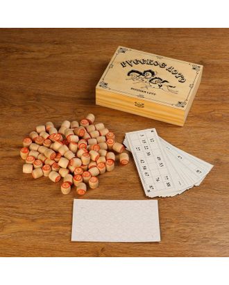 Игра Русское лото в деревянной, в светлой  шкатулке "Тройка" 25х19х6 см арт. СМЛ-112443-1-СМЛ0005360637