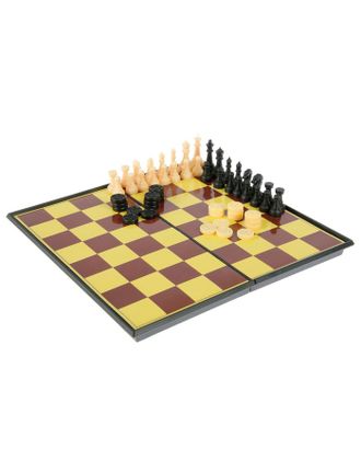 Настольная игра набор 2 в 1 "Баталия": шашки, шахматы,  доска пластик 20х20см арт. СМЛ-65599-1-СМЛ0000536140