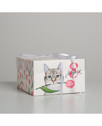 Коробка для капкейка «8 Марта!», 16 × 16 × 10 см арт. СМЛ-134598-1-СМЛ0005375858
