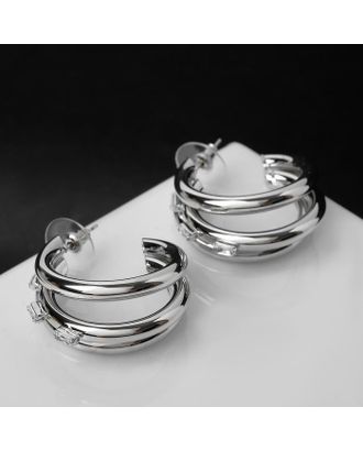 Купить Серьги кольца "Тринити" стразы, цвет белый в серебре арт. СМЛ-112567-1-СМЛ0005393114 оптом в Новочеркасске