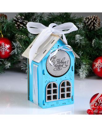 Коробка деревянная, 13.5×11.5×21 см "Новогодняя. Домик", подарочная упаковка, синий арт. СМЛ-155051-1-СМЛ0005400590