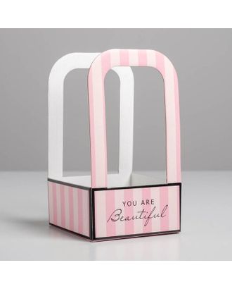 Коробка-переноска для цветов «Розовая», 12 см × 12 см × 22 см арт. СМЛ-130872-1-СМЛ0005415809