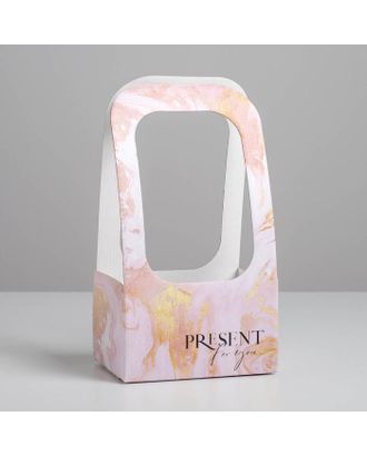 Коробка-переноска для цветов «Мрамор», 17 × 12 × 32 см арт. СМЛ-130873-1-СМЛ0005415810