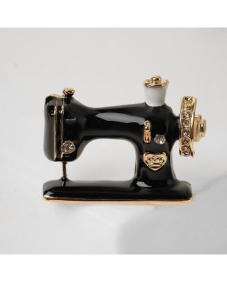 Брошь "Швейная машина" с мотком ниток, цвет чёрно-белый в золоте арт. СМЛ-225401-1-СМЛ0005445487