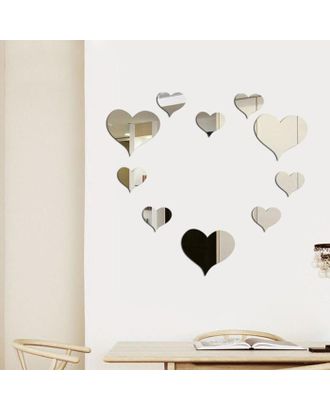 Декор настенный "Сердца", из акрила, зеркальный, 10 элементов, 14 х 15 см, 9 х 10 см, серебро 545134 арт. СМЛ-218127-1-СМЛ0005451344