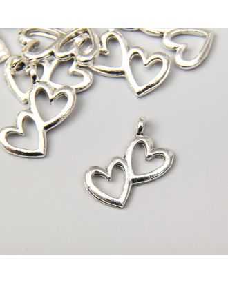 Декор металл для творчества "Двойное сердце" серебро 2х1,5 см арт. СМЛ-149114-1-СМЛ0005470349