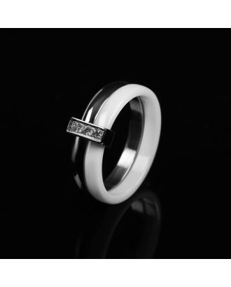 Кольцо керамика "Дуэт", цвет белый в серебре, 16 размер арт. СМЛ-133870-1-СМЛ0005488141