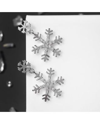 Купить Серьги "Новогодние" снежинки со стразами, цвет белый в серебре арт. СМЛ-129214-1-СМЛ0005571917 оптом в Новочеркасске