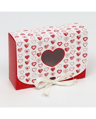 Подарочная коробка сборная с окном "Сердца", 16,5 х 11,5 х 5 см арт. СМЛ-135117-1-СМЛ0005634984