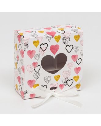 Подарочная коробка сборная с окном "Разноцветные сердечки", 11,5 х 11,5 х 5 см арт. СМЛ-135127-1-СМЛ0005634995