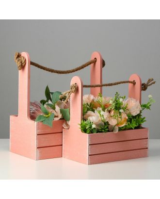 Набор кашпо деревянных 2 в 1 (25.5×15×30; 20×12×23) "Прованс", розовый арт. СМЛ-136045-1-СМЛ0006029961