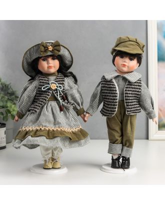 Кукла коллекционная парочка набор 2 шт "Марина и Паша в нарядах в зелёную полоску" 30 см арт. СМЛ-198073-1-СМЛ0006260175