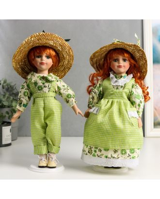 Кукла коллекционная парочка набор 2 шт "Таня и Ваня в ярко-зелёных нарядах в клетку" 30 см арт. СМЛ-198075-1-СМЛ0006260177