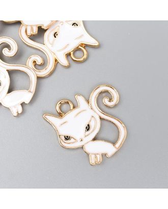Декор для творчества металл "Белый котик" золото, эмаль 2,1х2 см арт. СМЛ-158030-1-СМЛ0006260213
