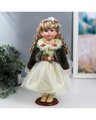 Кукла коллекционная керамика "Катенька в зеленоватом платье и зелёном кардигане" 40 см арт. СМЛ-190869-1-СМЛ0006260942