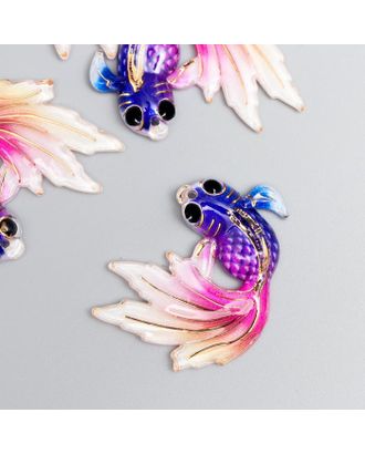 Декор для творчества пластик "Рыбка фиолет с розовым хвостом" с золотом 2,5х3 см арт. СМЛ-155995-1-СМЛ0006300838