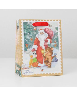 Пакет крафтовый вертикальный «Дедушка мороз и зверята», L 31 × 40 × 11.5 см арт. СМЛ-163823-3-СМЛ0006436261