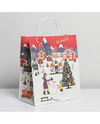 Пакет подарочный крафтовый «Праздничный городок», 28 × 32 × 15 см арт. СМЛ-169038-1-СМЛ0006538042