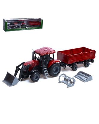 Трактор инерционный «Фермер» с прицепом и сменными ковшами, цвет бордовый арт. СМЛ-182284-1-СМЛ0006623290