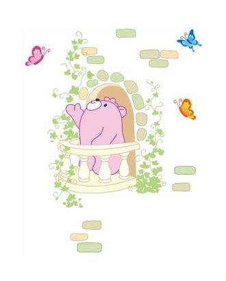 Наклейка пластик интерьерная цветная "Розовый мишка на балконе" 25х38 см арт. СМЛ-209286-1-СМЛ0006757384