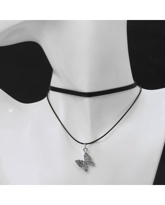 Чокер "Двойной" с нитью, бабочка, бело-чёрный в серебре арт. СМЛ-147986-1-СМЛ0006766413
