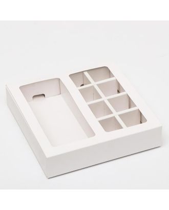 Коробка под 8 конфет + шоколад, с окном, белая, 7,7 х 17,85 х 3,85 см арт. СМЛ-148315-1-СМЛ0006848652