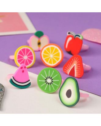 Купить Детская бижутерия Кольцо детское "Выбражулька" фруктовое ассорти, форма МИКС, цветное, безразмерное арт. СМЛ-160402-1-СМЛ0006885307 оптом в Череповце