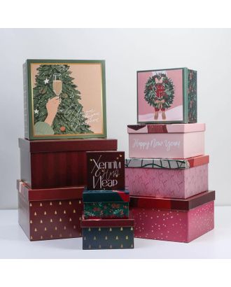 Набор подарочных коробок 10 в 1 «Happy new year», 10.2 × 10.2 × 6‒28.2 × 28.2 × 15 см арт. СМЛ-167983-1-СМЛ0006895035