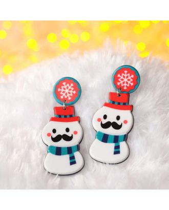 Купить Серьги "Новогодние" снеговики с усами в шляпах, цвет бело-красный арт. СМЛ-165052-1-СМЛ0006912960 оптом в Павлодаре