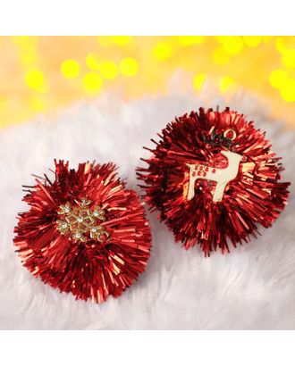 Купить Серьги "Новогодние" мишура, олень и снежинка, цвет красный в золоте арт. СМЛ-165056-1-СМЛ0006912964 оптом в Павлодаре
