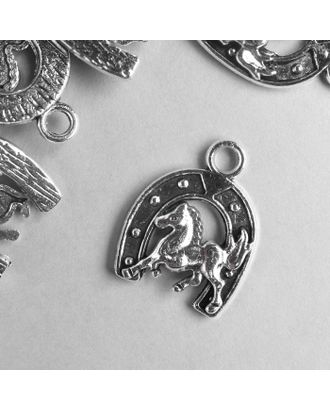 Декор металл для творчества "Подкова и лошадь" серебро 388 2,2х1,7 см арт. СМЛ-171957-1-СМЛ0006923450