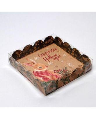 Коробка для кондитерских изделий с PVC крышкой «Зайка», 13 × 13 × 3 см арт. СМЛ-164297-1-СМЛ0006930819